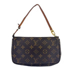 Louis Vuitton Pochette Monogram Leather Brown Handbag Gold