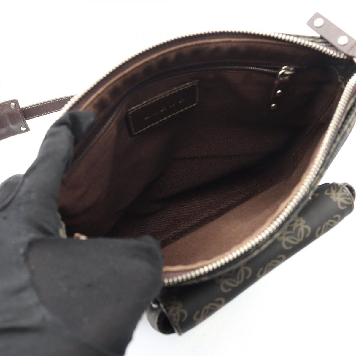 Loewe Shoulder Bag Anagram Dark Brown Canvas Leather — view 3