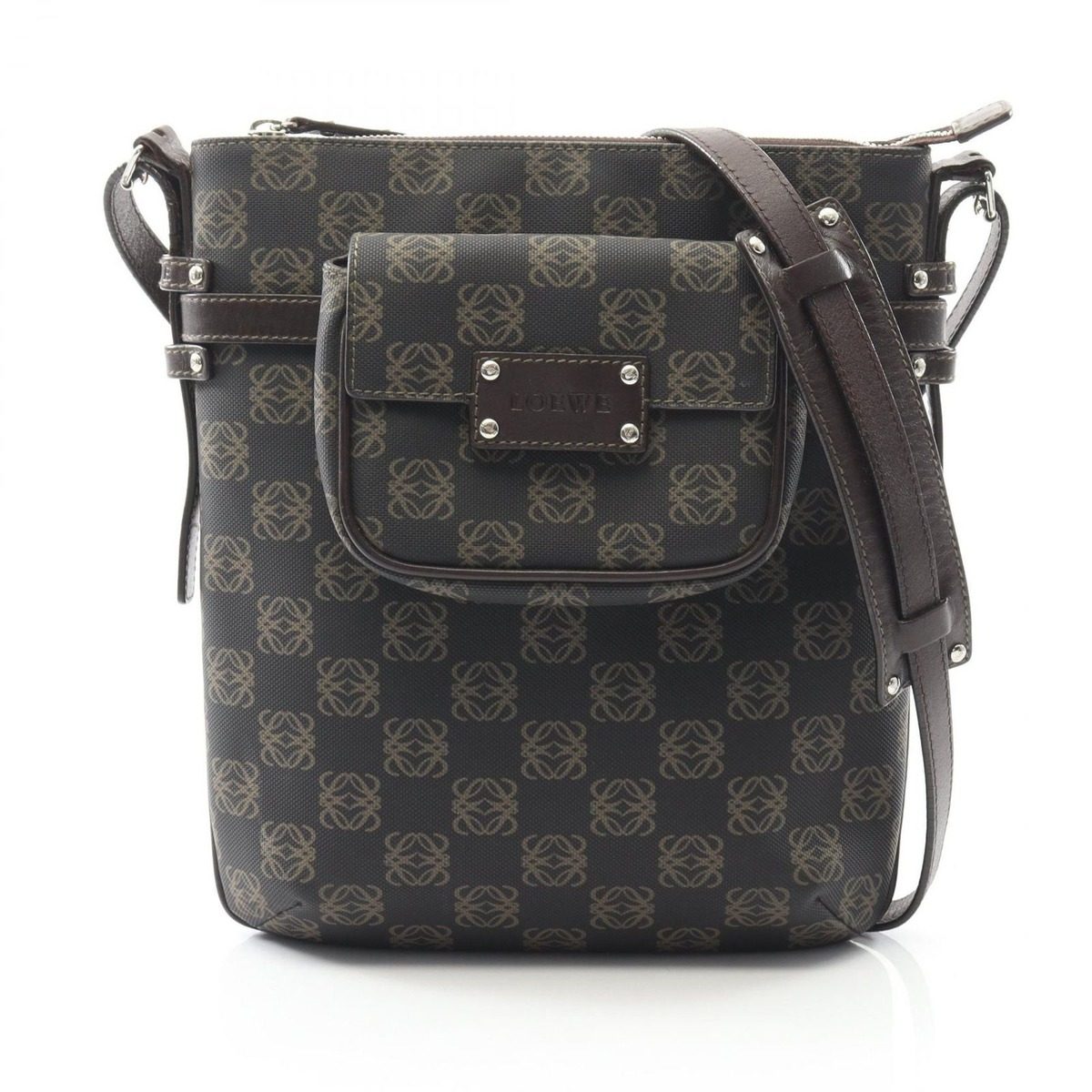 Loewe Shoulder Bag Anagram Dark Brown Canvas Leather