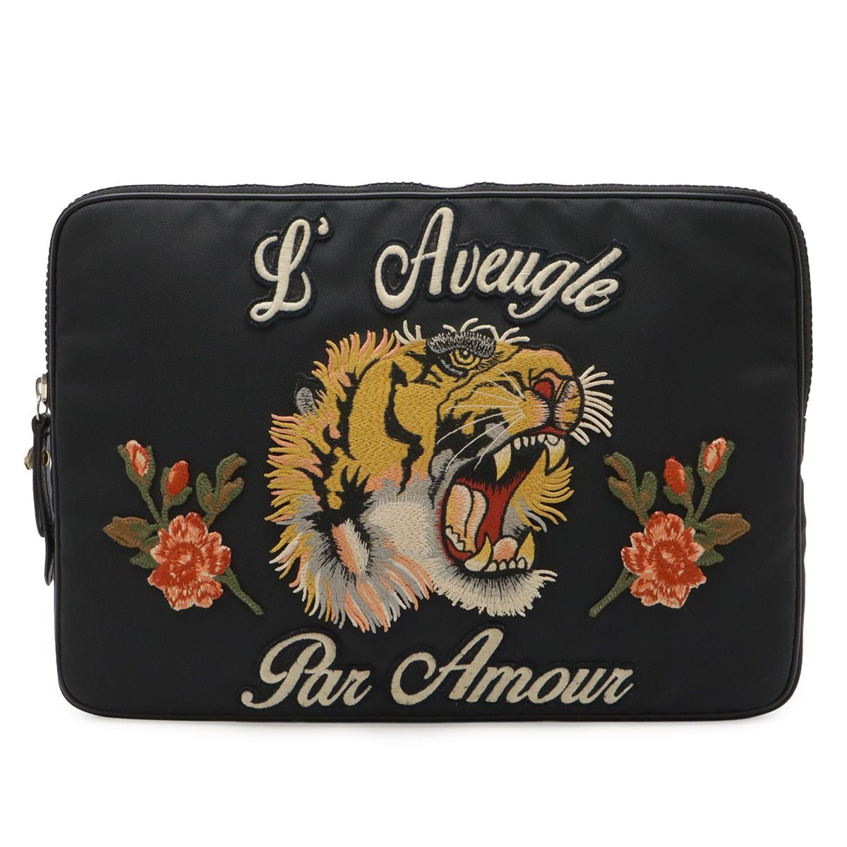 Gucci Embroidered Laptop Case PC Clutch Taiga Tiger Black Multicolor