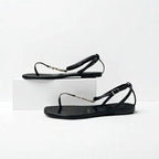 Saint Laurent Cassandra Sandals Shoes Leather Black Gold YSL Hardware Strap — view 3