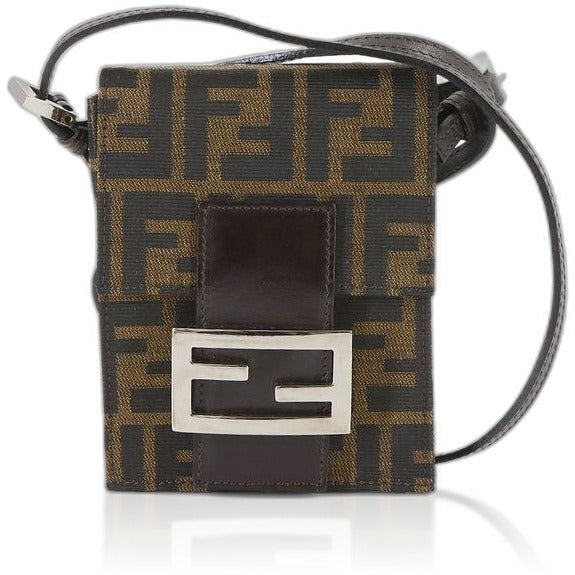 Fendi Zucca Shoulder Bag Canvas Leather Brown Silver