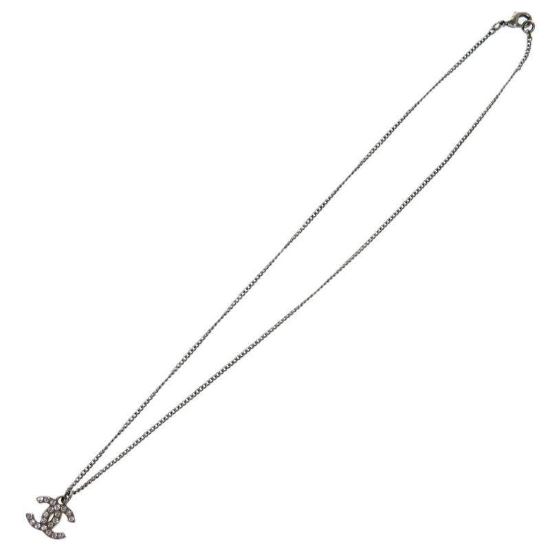 Chanel Coco Mark Metal Rhinestone Silver 0834 Necklace — view 5