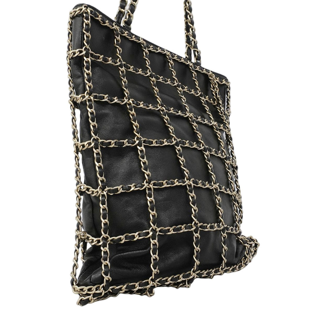 Chanel Chain Tote Lambskin Black Champagne Gold — view 2