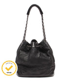 Chanel Chain Shoulder Bag Silver Quilted Drawstring