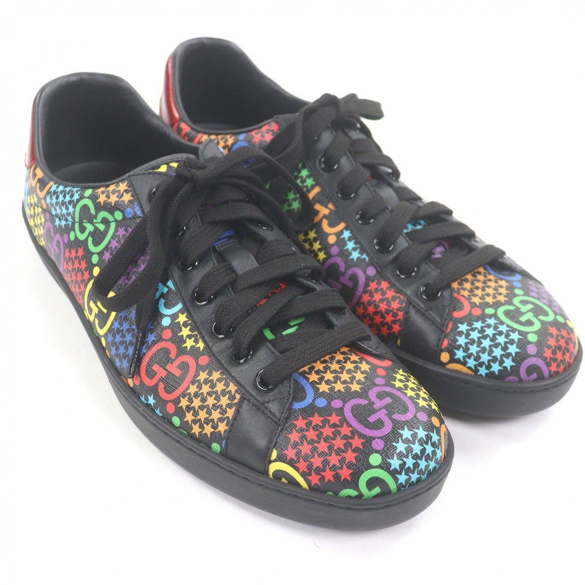 Gucci Leather GG Logo Star Allover Pattern Low Cut Sneakers Black — view 3