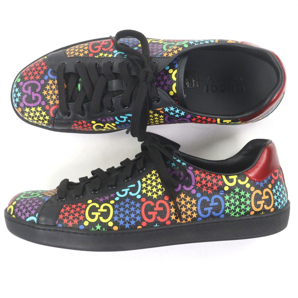 Gucci Leather GG Logo Star Allover Pattern Low Cut Sneakers Black — view 4