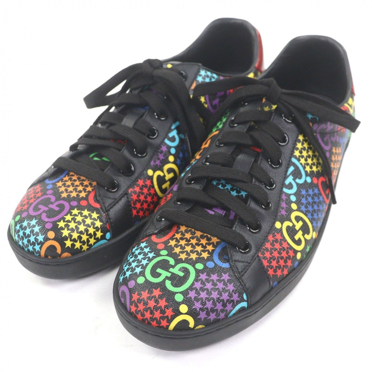 Gucci Leather GG Logo Star Allover Pattern Low Cut Sneakers Black
