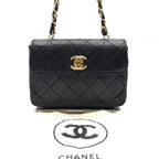 Chanel CC Logo Mini Quilted Lambskin Turnlock Chain Shoulder Bag Black