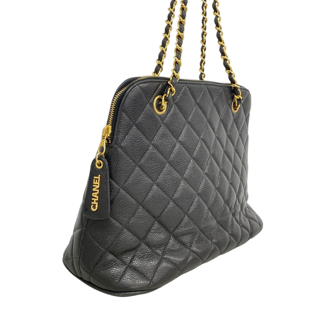 Chanel Shoulder Bag Quilted Caviar Leather Black Gold — view 2