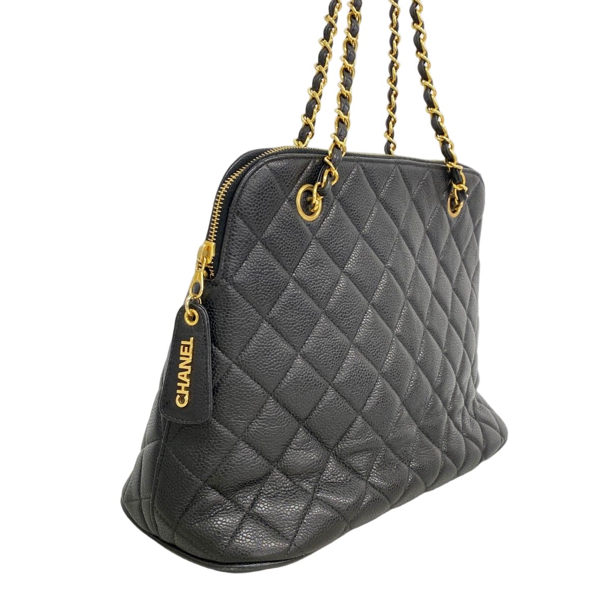 Chanel Shoulder Bag Quilted Caviar Leather Black Gold — view 2
