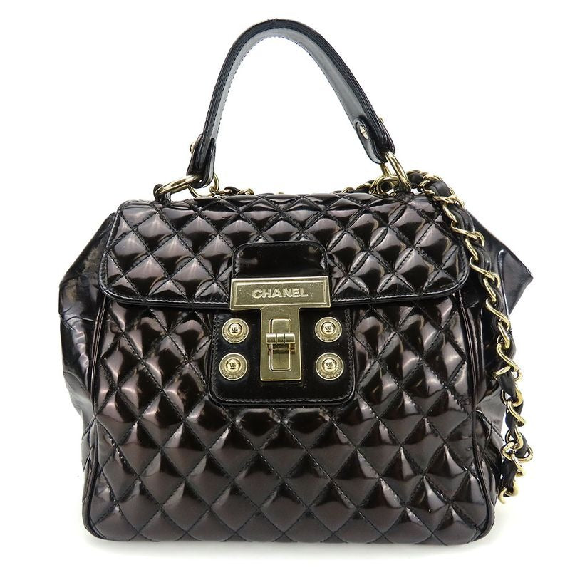 Chanel Handbag Enamel Black Gold Hardware 12 th 2-Way