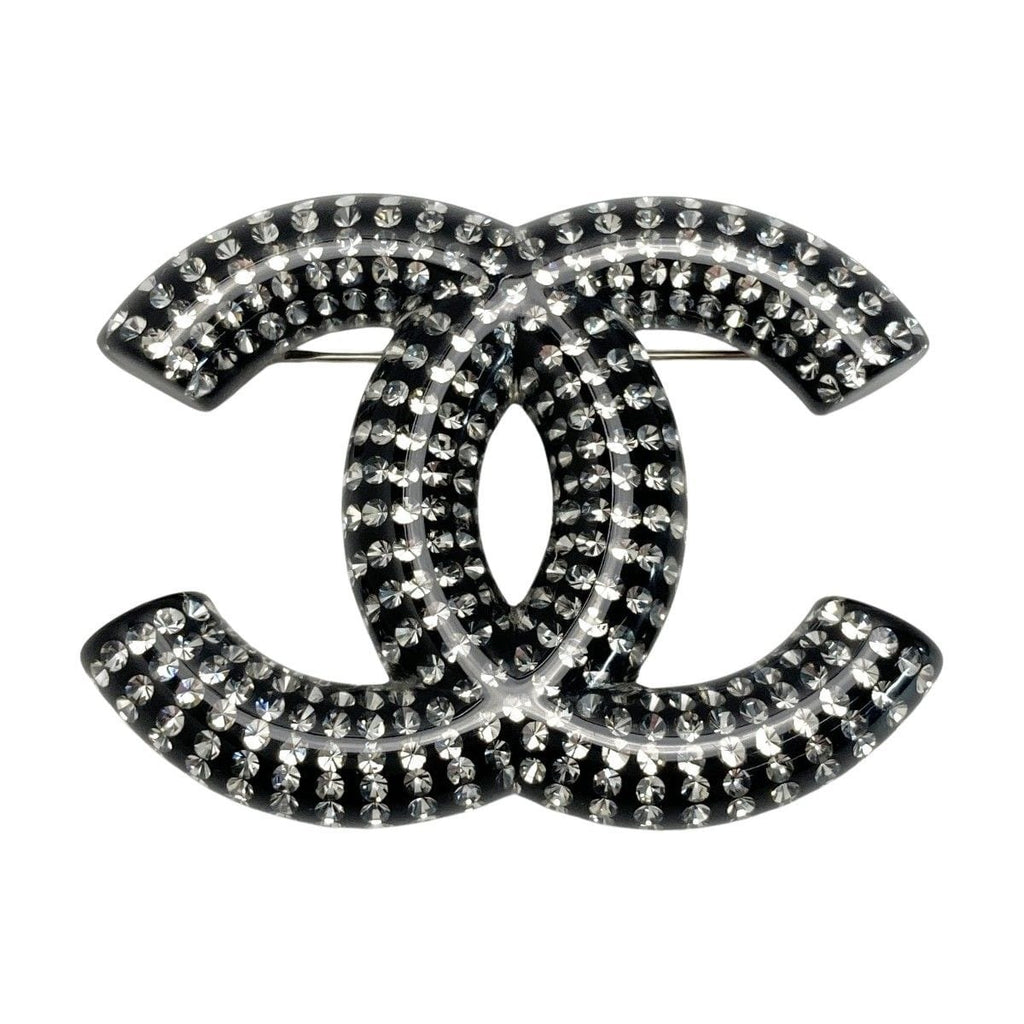 Chanel Coco Mark Rhinestone Brooch D21 K Black Resin