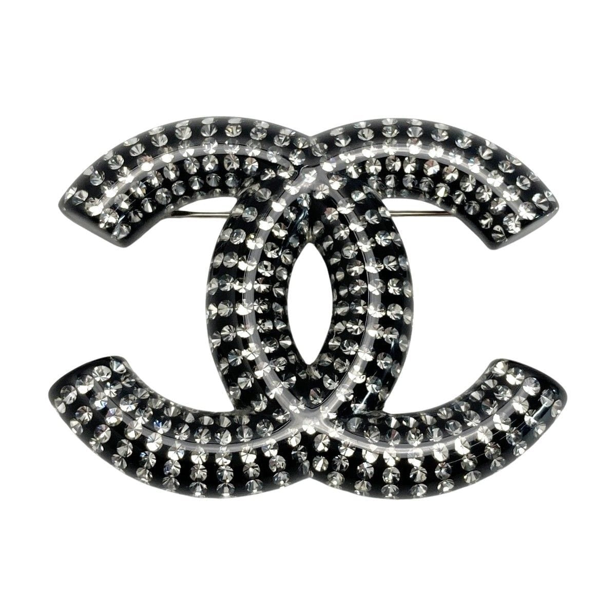 Chanel Coco Mark Rhinestone Brooch D21 K Black Resin