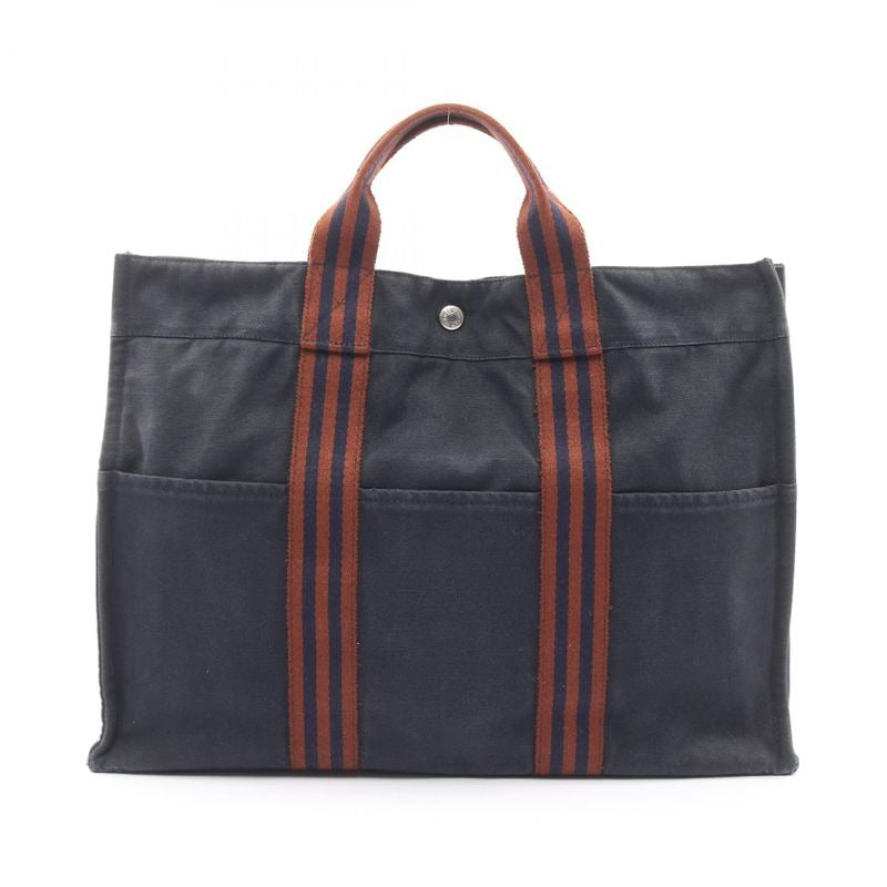 Hermes Tote Bag Fourre Tout MM Navy Brown Canvas — view 2