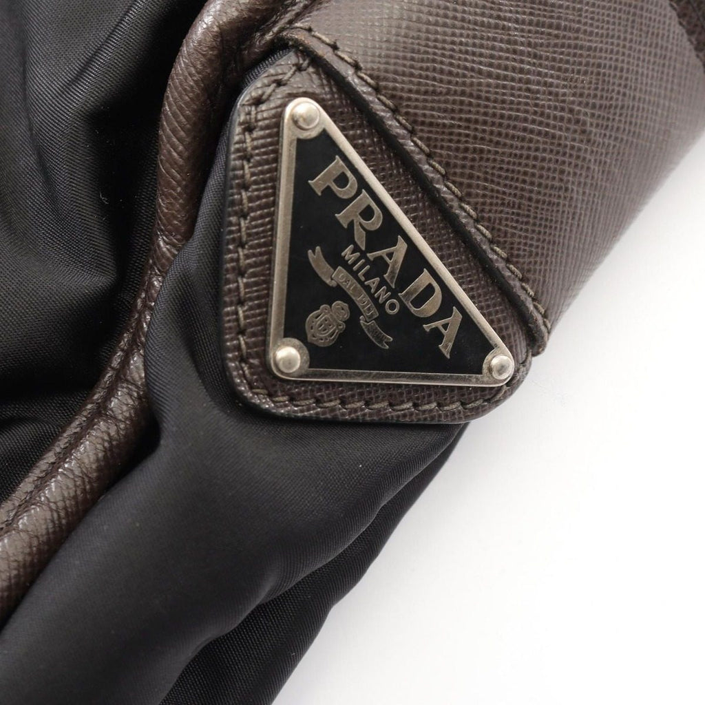 Prada Shoulder Bag Black Canvas Saffiano Leather — view 5