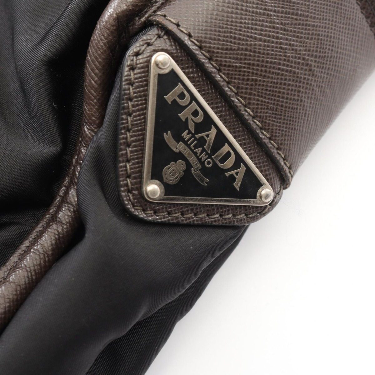 Prada Shoulder Bag Black Canvas Saffiano Leather — view 5