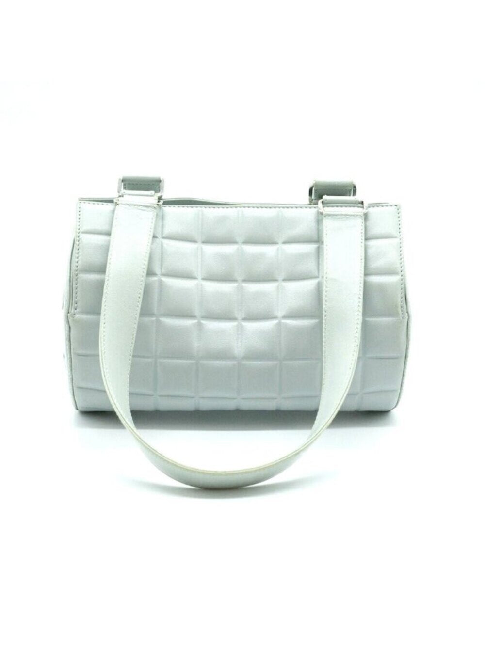 Chanel CC Chocolate Bar Quilted Leather Bowler Shoulder Bag Purse Blue