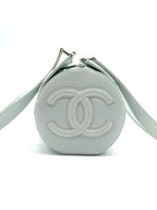 Chanel CC Chocolate Bar Quilted Leather Bowler Shoulder Bag Purse Blue