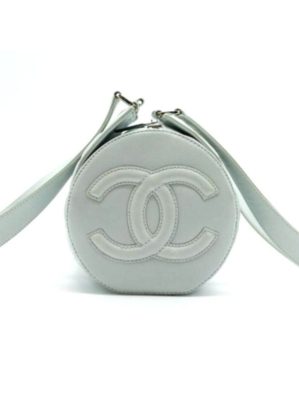 Chanel CC Chocolate Bar Quilted Leather Bowler Shoulder Bag Purse Blue