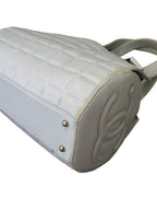 Chanel CC Chocolate Bar Quilted Leather Bowler Shoulder Bag Purse Blue