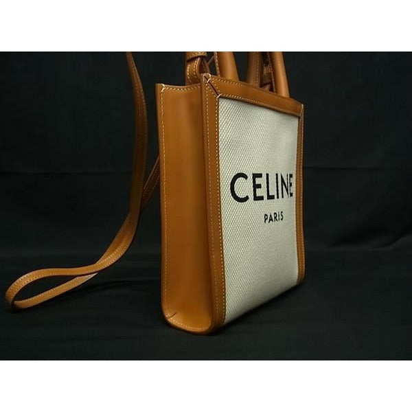 Celine Mini Vertical Cabas Canvas 2-Way Handbag Tote Shoulder Brown Bn5931 — view 2
