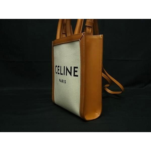 Celine Mini Vertical Cabas Canvas 2-Way Handbag Tote Shoulder Brown Bn5931 — view 3