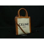 Celine Mini Vertical Cabas Canvas 2-Way Handbag Tote Shoulder Brown Bn5931