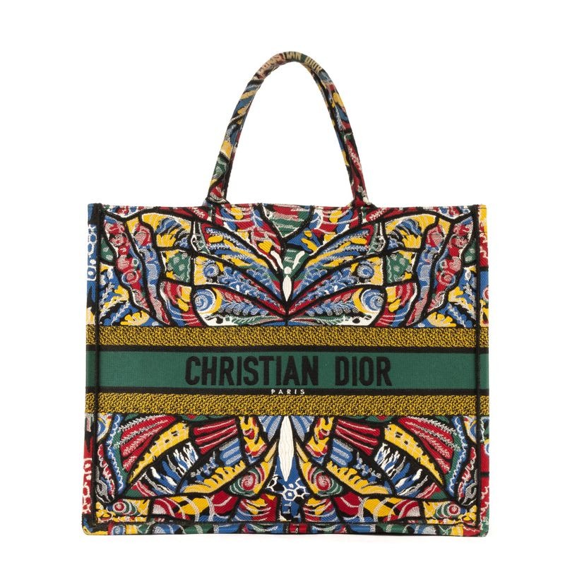 Dior Butterfly Book Tote Green Multicolor Print Canvas