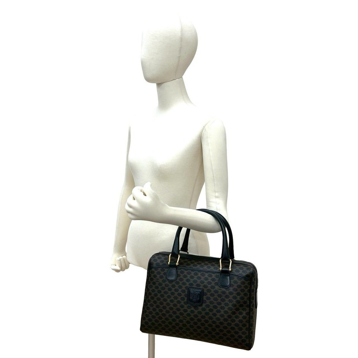 Celine Vintage Macadam Pattern Triomphe Logo Leather Handbag — view 2