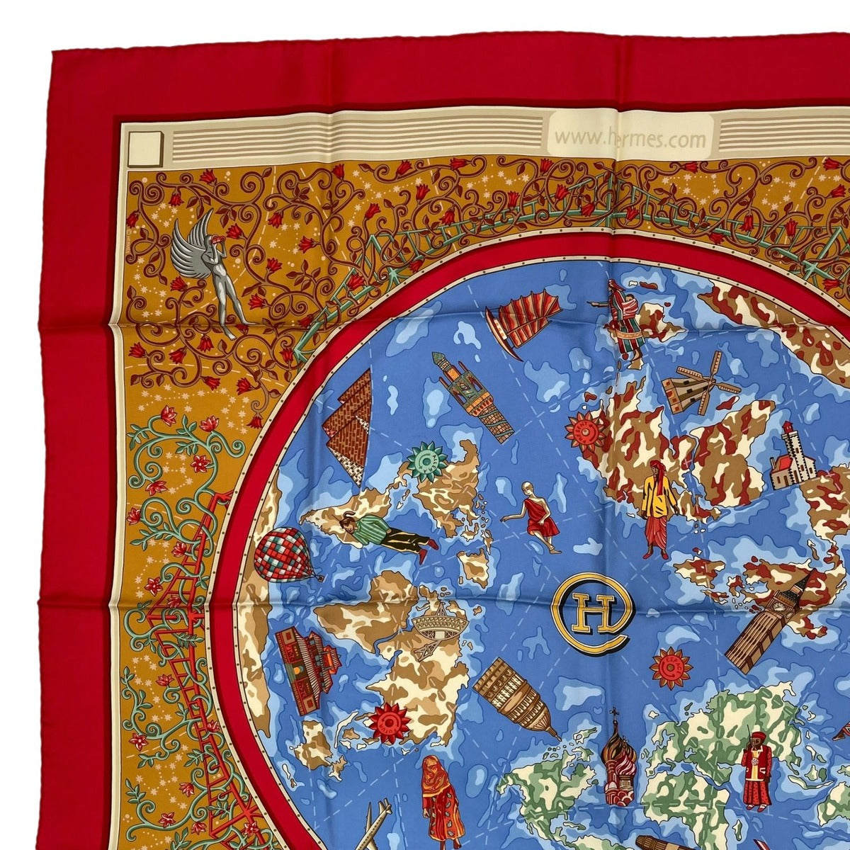 Hermes Scarf Silk Carre 90 Wwwhermescom World Map Red — view 2