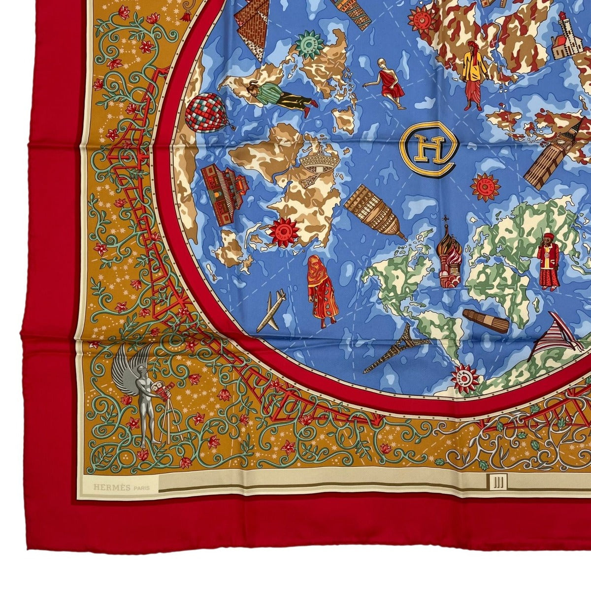 Hermes Scarf Silk Carre 90 Wwwhermescom World Map Red — view 4
