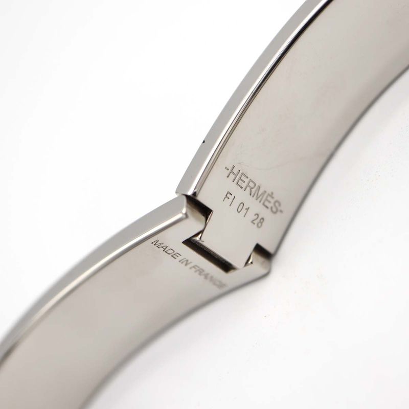Hermes Click H GM Logo Bangle Bracelet Silver Color And Black Accessories — view 5