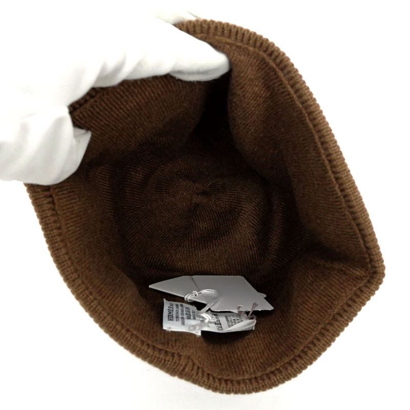 Hermes Knit Hat Beanie Brown Pink M Size Cashmere Cap — view 7