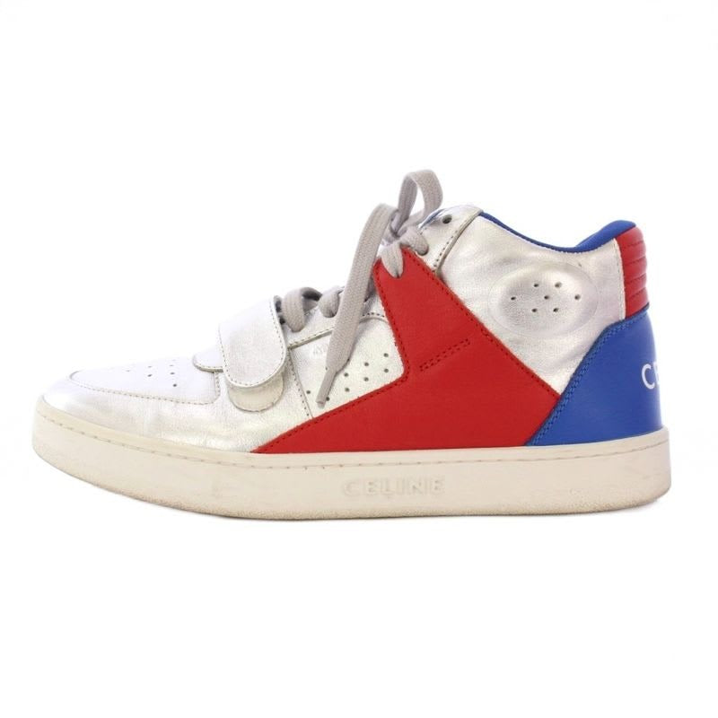 Celine Velcro Strap Mid High Cut Sneakers Shoes Logo 39 Silver Color BB