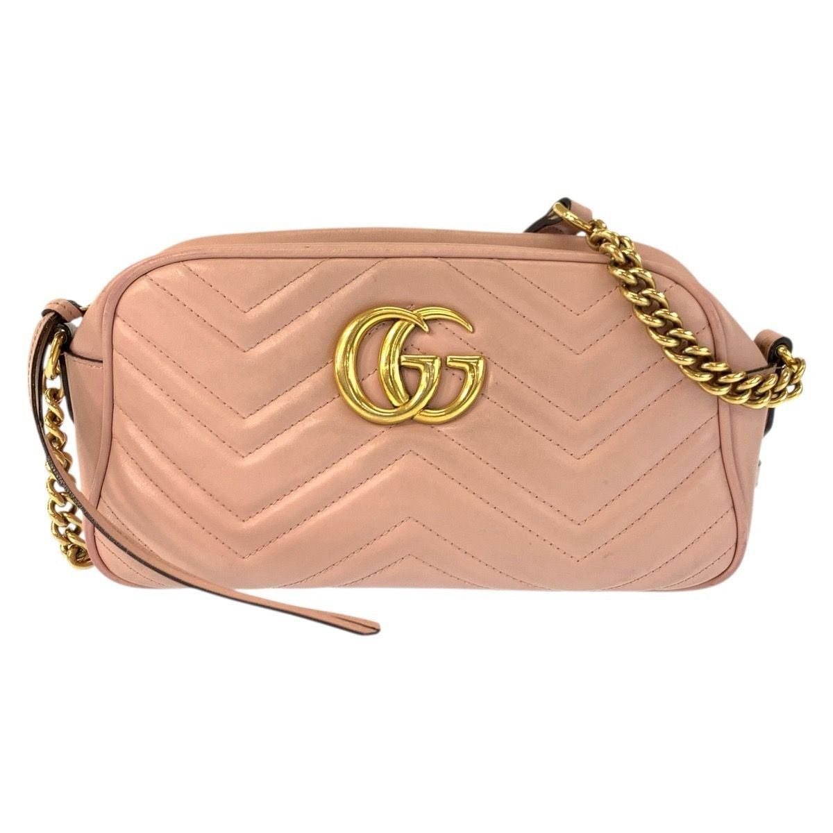 Gucci GG Marmont Pink Gold Leather Shoulder Bag Pochette