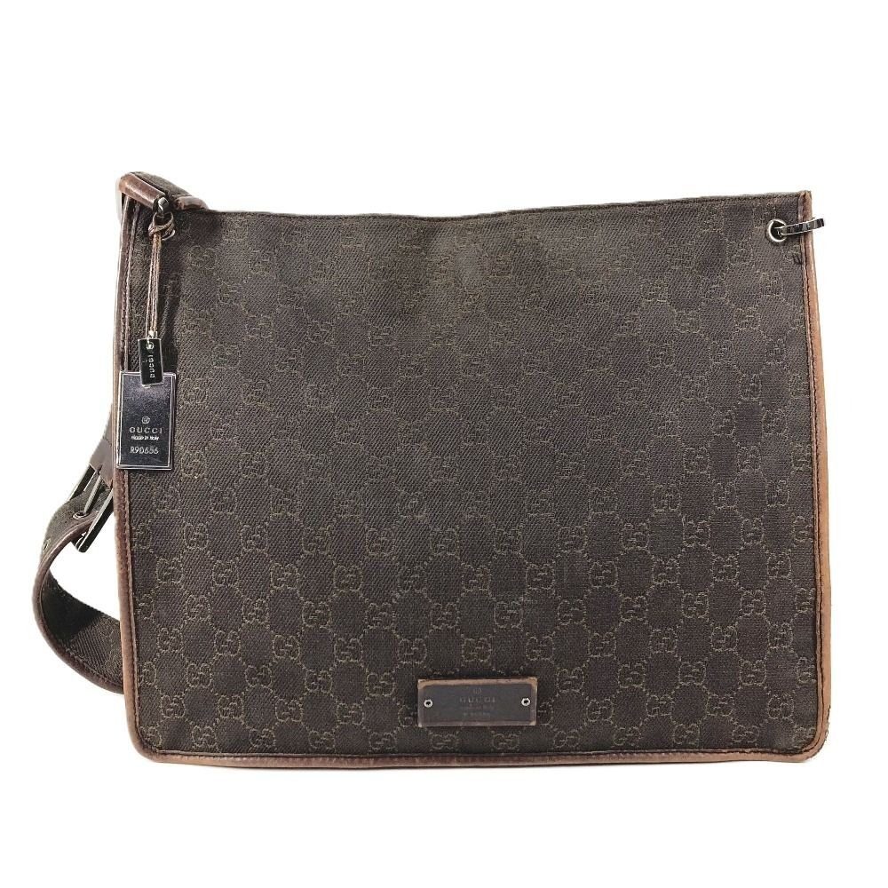 Gucci Shoulder Bag GG Logo Leather Canvas Brown