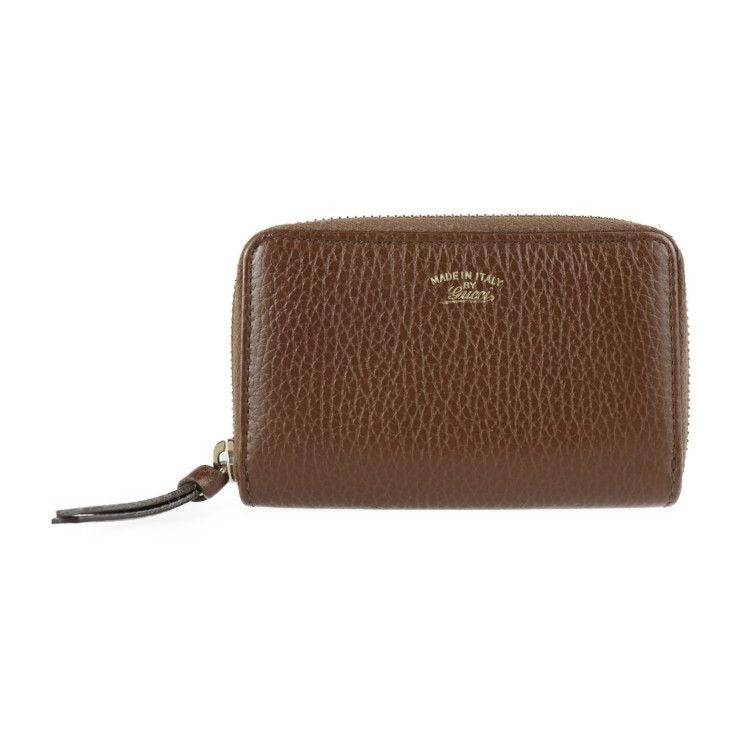Gucci Swing Coin Case Leather Brown Gold Hardware Round Zipper