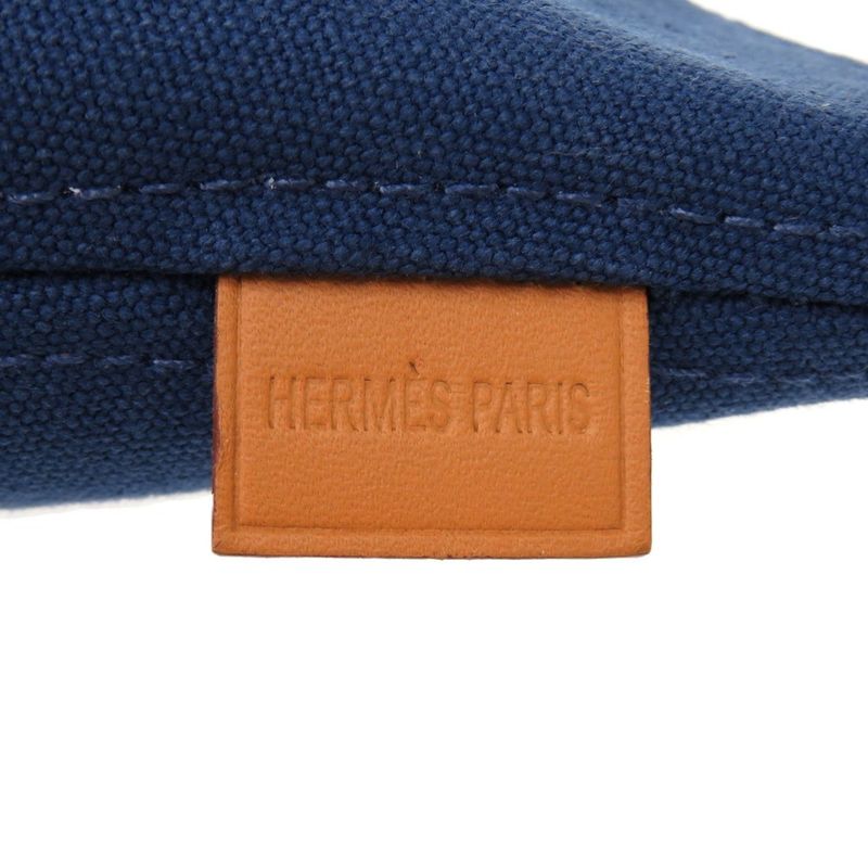Hermes Palmyre Trapezoid Pouch Bag Canvas Cotton Corail Indigo Blue 1583 — view 5