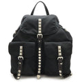 Prada Triangle Logo Backpack Studs Nylon Leather Nero Black