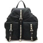 Prada Triangle Logo Backpack Studs Nylon Leather Nero Black