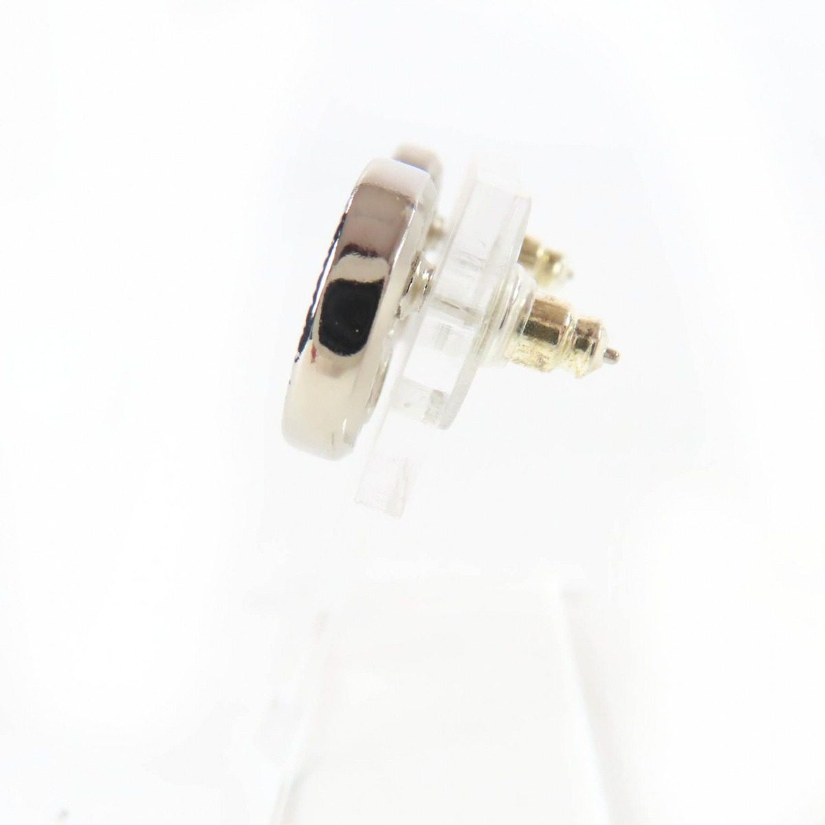 Chanel Metal CC Logo Rhinestone Circle Earrings Silver — view 3