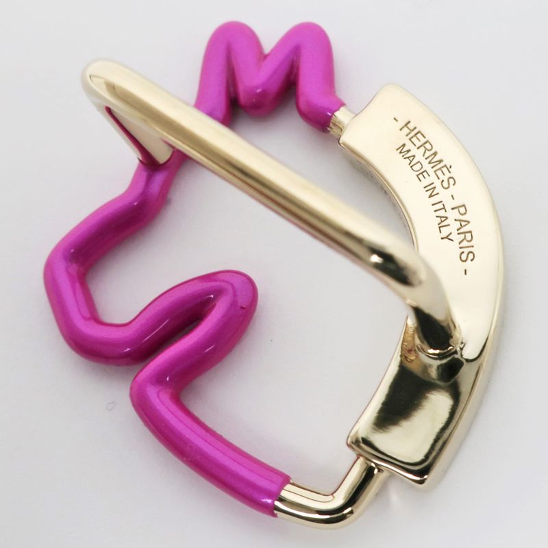 Hermes Scarf Ring Cheval Neon Pink Blue Gold Hardware Accessories — view 5