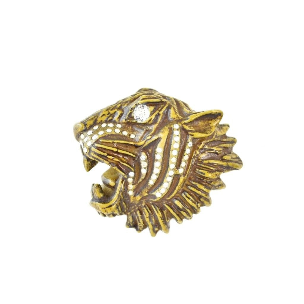 Gucci Taiga Head Brooch Rhinestone Decoration Brown