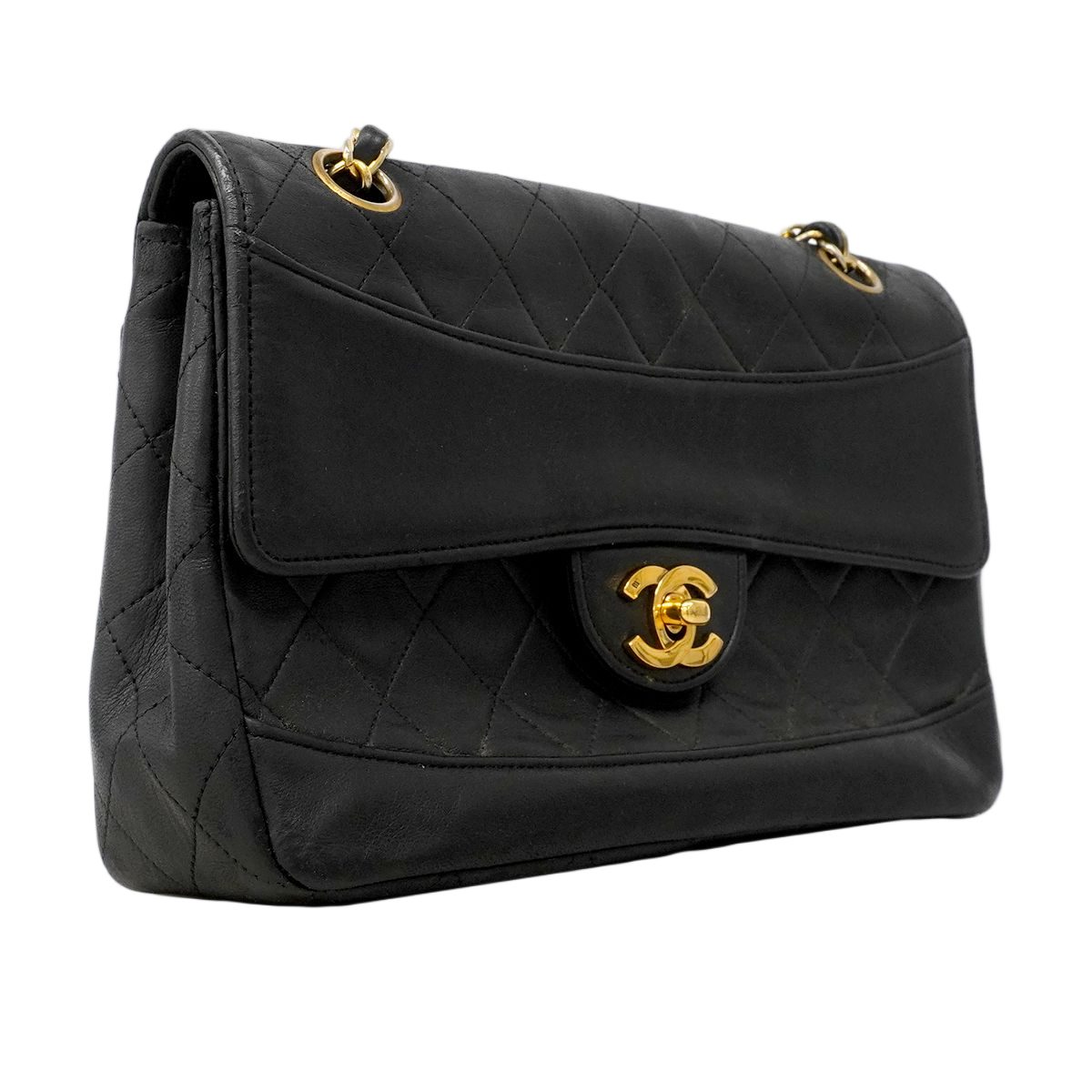 Chanel Shoulder Bag Quilted Lambskin Black Gold — view 2