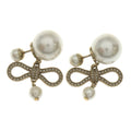 Dior Ribbon Pearl Earrings Rhinestone Gold