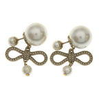 Dior Ribbon Pearl Earrings Rhinestone Gold