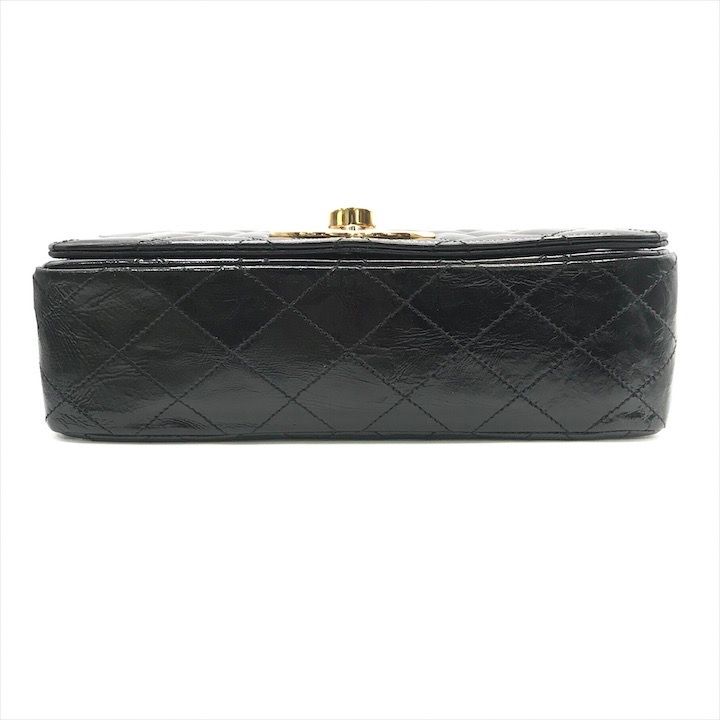 Chanel CC Logo Quilted Calf Enamel Full Flap Chain Shoulder Bag Black — view 3