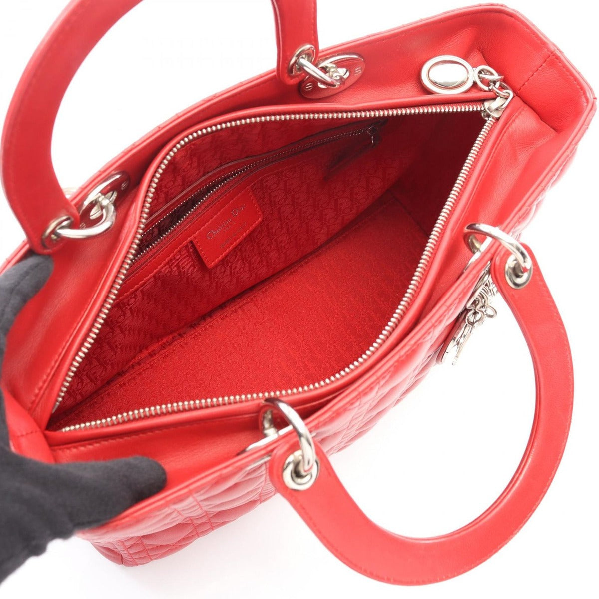 Dior Handbag Lady Large Cannage Red Leather 2-Way — view 3