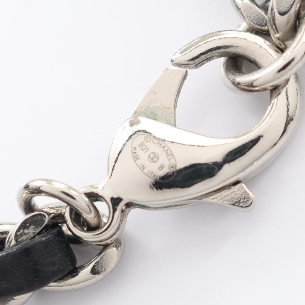 Chanel Necklace CC Logo Stainless Steel Leather Silver Black Yellow — view 5